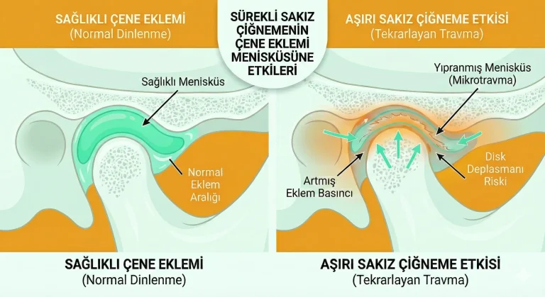 sürekli sakız çiğnemenin çene eklemi meniskusu üzerindeki görünmez etkileri