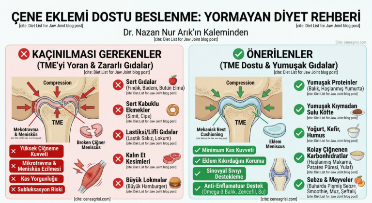 çene eklemi dostu beslenme çiğneme biyomekaniğine uygun yormayan diyet listesi