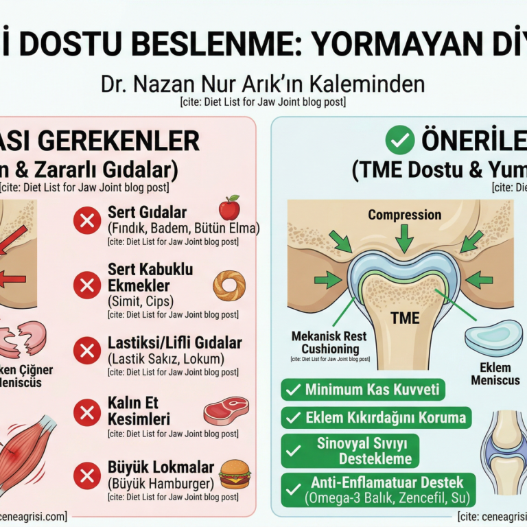 çene eklemi dostu beslenme çiğneme biyomekaniğine uygun yormayan diyet listesi